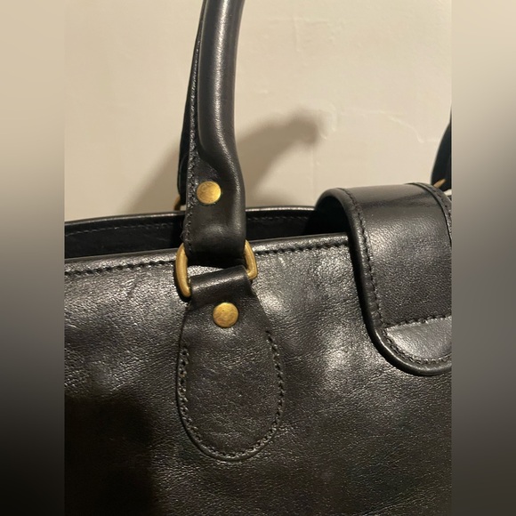 Vintage Brahmin 80s, Black Leather Doctor bag, Velour Interior, Brass Hardware - Picture 5 of 12